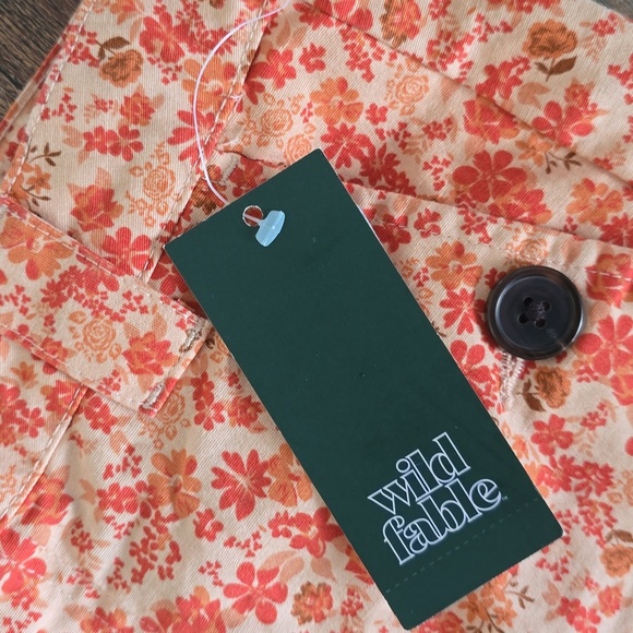 Wild Fable-Orange Floral Chino Button Detail High Rise Mini Skirt - Picture 5 of 5